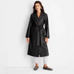 A New Day Women’s Faux Leather Trench Coat Black XXL NWT